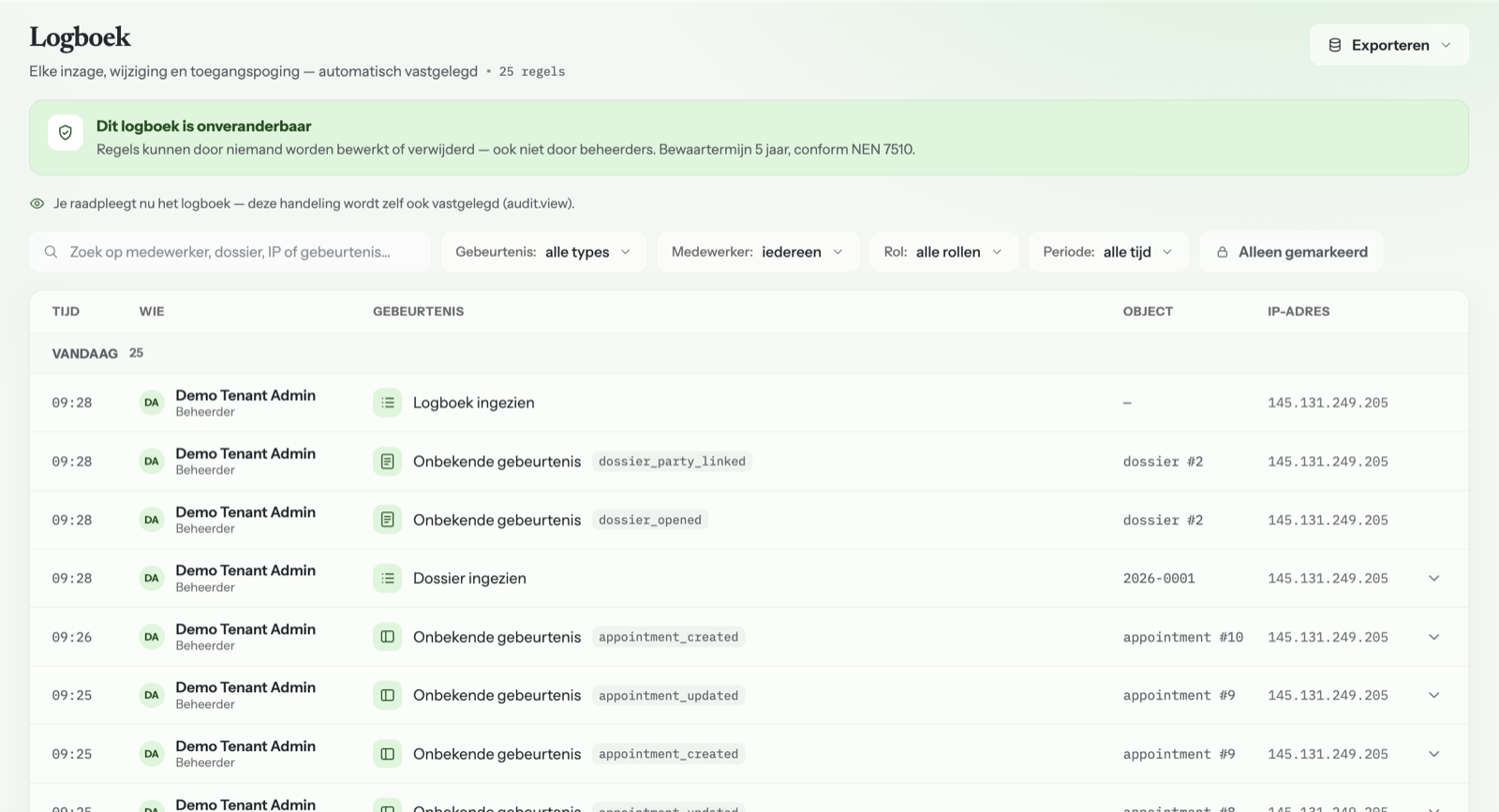Audit log in Traucare